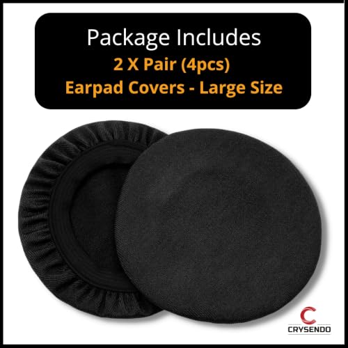 Image of Crysendo Headphone Ear Cushion Cover for Audio Technica, Son-y, JBL, AKG Headphones | Protectors for 9-12cm Earpads | Stretchable Fabric Ear Cushion Sweatproof Ear Pad Cover (Large - 2 Pair) (Black)