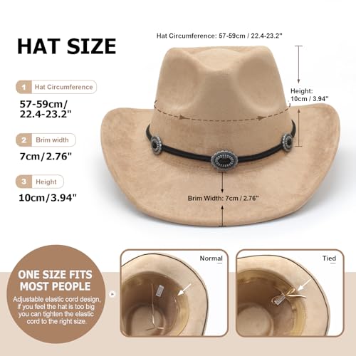 Image of LIDHAY Cowboy Hat for Women and Men Felt Wide Brim Suede Cowboy Cowgirl Hats Felt Cattleman Western Hats