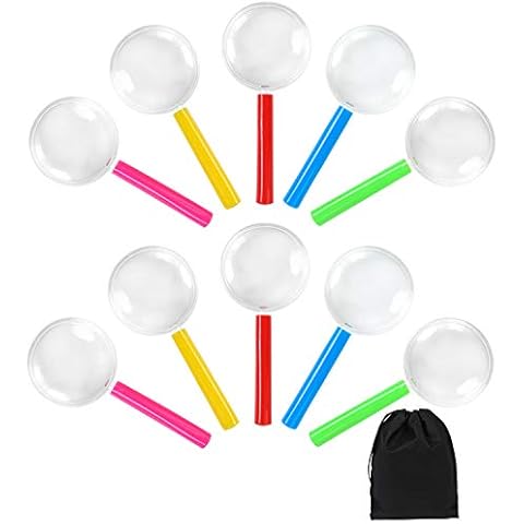 Elcoho 25 Pack Magnifying Glasses Plastic Colorful Magnifying Glasses for Party Favors with Storage Bag, 5 Colors Cover