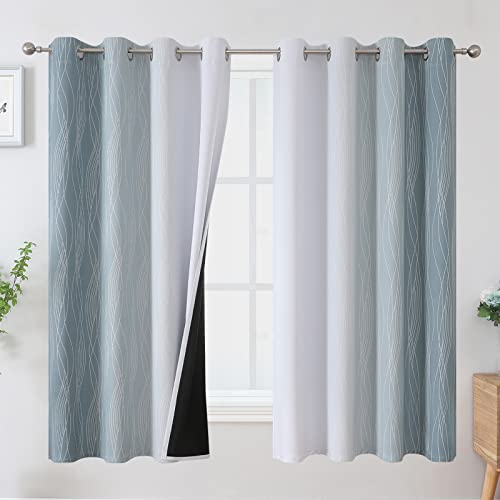 Image of Estelar Textiler Stone Blue and Greyish White Blackout Curtains 63 Inch Length 2 Panels Set, Room Darkening Grommet Ombre Curtains for Bedroom, Thermal Insulated Light Blocking Gradient Drapes,52Wx63L