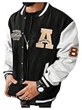 SOLY HUX Men's Color Block Letter Print Baseball Jacket Long Sleeve Casual Varsity Jacket Black and White Letter Medium