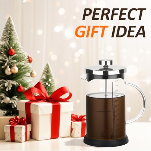lompyeu French Press，600ml Kaffeekanne mit Permanent Edelstahl Filter, Kaffee Presse, Hitzebeständiges Glas Kaffeepresse für Tee und Kaffeezubereiter, Spülmaschinengeeignet