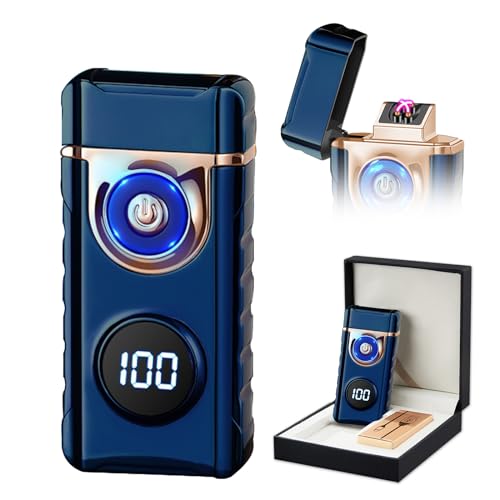 Encendedor de Plasma Recargable eléctrico para Vela, Arco Tipo C, Encendedors de antorcha electrónica, Resistente al Viento, portátil, de Metal, con Pantalla LED de alimentación （Azúl）
