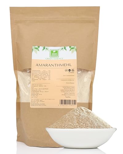 Amaranthmehl 1kg Amaranthus Pulver von der Grünen Essenz - Amaranth-Vollkornmehl - Amaranth zum Kochen - Amaranthsamen gemahlen - Amaranthpulver - Amaranth Flour