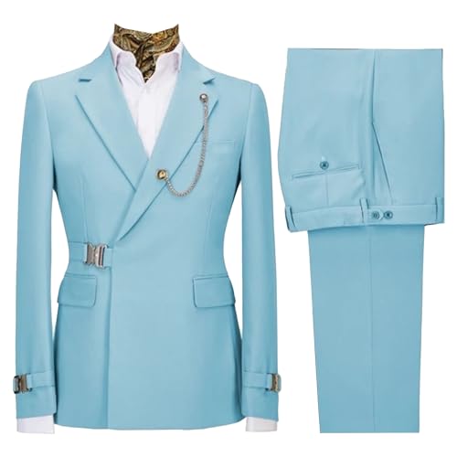 Image of Men's 2 Piece Suit with Metal Clasp Slim Fit Suit Stylish Business Pants Casual Wedding Grooms Tuxedo Suit