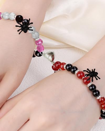 4Pcs Spider Matching Bracelets Magnetic Bracelets for Couple Women Men Friendship Bracelets Heart Energy Stone Bracelets Stretch Beaded Bracelets Halloween Party Jewelry Gifts3