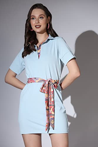 Image of Leriya Fashion Women's Comfortable Lycra Printed Collar Neck Regular Sleeve Solid Midi Body-con Casual Western Stylish Dress | Short Midi Dress for Women.