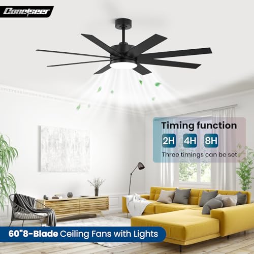 Image of 60 Inch Ceiling Fans with Lights and Remote, Dual Color 6 Blades, Bedroom Living Room Office Library Cafe Outdoor Industrial, 3CCT Dimmable, 6 Speed Reversible Quiet DC Motor, Black /Wood Grain