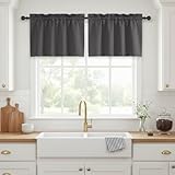 NICETOWN Kitchen Blackout Window Tiers - Thermal Insulated Home Decor Blackout Curtain Valances for Cafe (29W by 24L inches, Grey, 1 Pair)