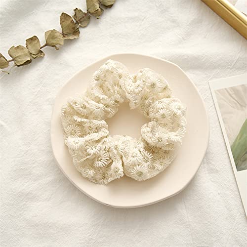 5 Pack Cotton Flower Hair Scrunchies, Lace Floral Hair Ties Hollow Floral Hair Bands Scrunchies Ponytail Holders Floral Headbands Accessories For Women Girls #TOP6
