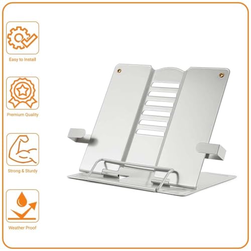 Image of Metal Book Stand Holder | Portable Cookbook Holder,Adjustable Recipes Book Organizer | Book Stands & Holders for Reading Study Foldable Accessories (Grey)