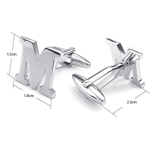 HONEY BEAR 1 Paar Herren Edelstahl Manschettenknöpfe Hochzeit Cufflinks Manschettenknopf Silber Buchstabe (M)