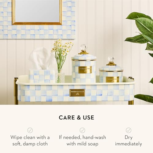 Image of MACKENZIE-CHILDS Enamel Tissue-Box Cover, Light-Blue-and-White Sky Check