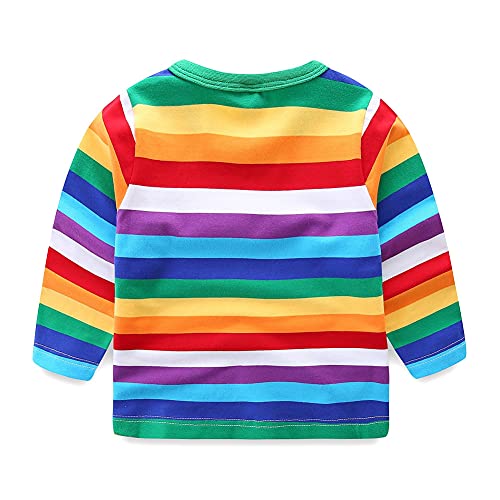Image of Mud Kingdom Boys Girls T-Shirts Rainbow Stripe Cotton Unisex Top