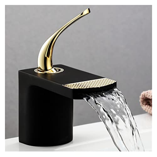 Robinet de lavabo cascade en laiton chic mitigeur noir et or