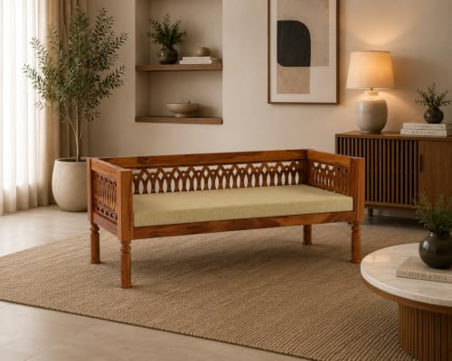 Image of NATRAJ ART & CRAFT Sheesham Wood 3 Seater Sofa Set for Living Room | Wooden CNC Sofa Set for Living Room Furniture (3 Seater, Honey Finish)