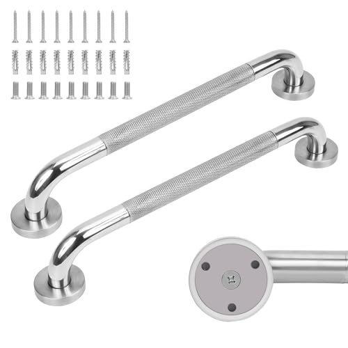 MrHAND Shower Grab Bar for Seniors 2 Pack 24 Inch Knurled Mirror Finish