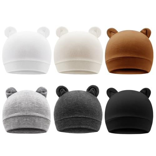 Image of DRESHOW BQUBO 6 Pack Baby Hats for Boys Girls Unisex Preemie Hat Soft Knit Cap Nursery Beanie for Newborn Infant Toddler Kid