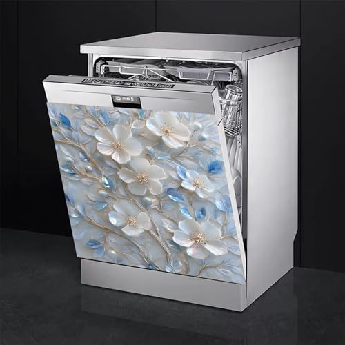 Image of BVBOX Dishwasher Magnet Cover 23 inchx26 inch, Reusable Magnetic Refrigerator Covers, Decorative Magnets Cover Fridge Door Skin Panel Stickers for Home Kitchen Appliance (Small White Flowers, 23 inchx26 inch)