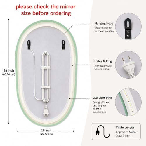 Image of SANIF Bathroom Wall Capsule 18x24 Inch LED Mirror with Light Touch Sensor (Warm, White, and Natural) with Adjustable Brightness