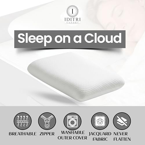 Image of Memory Foam Cervical Pillow Set of 2, 50x30x6 cm White Contour Support for Sleeping, Breathable Jacquard Outer Cover with Zipper, Orthopedic Bedding for Side Sleeper and Spine Alignment