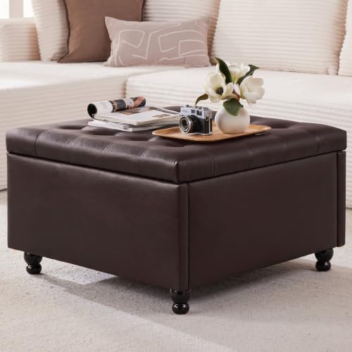 30 Large Square Ottoman with Storage Leather Ottoman Coffee Table Brown