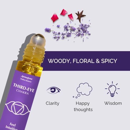 Third Eye Chakra Essential Oil Roll-On Blend by Aromafume | 10ml/0.33 fl oz | Ajna | Aromatherapy Oils for Chakra Balance | Rose & Juniper Extracts | Amethyst Incense for Meditation, Yoga, Reiki - Image 4