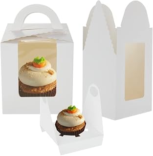 YOUNTHYE 50 Cupcake Boxes Single, Individual Cupcake Boxes with Window and Insert, White Cupcake Box with Inserts for Birthday Parties, Weddings, Church Bakery Party