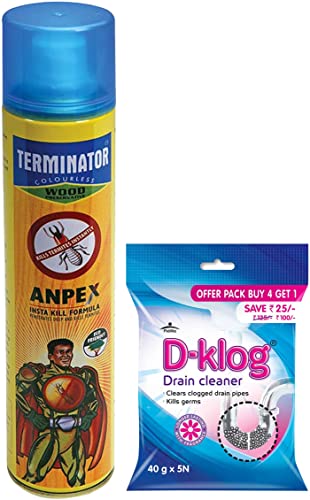 Image of D-Klog Drain Cleaner Powder (40g x 5N), Removes Clogs, Blockages in Washbasin & Pidilite Terminator Eco-Friendly Termite Killer Spray Termite, Borer, Insect Repellant & Control (320 ml)
