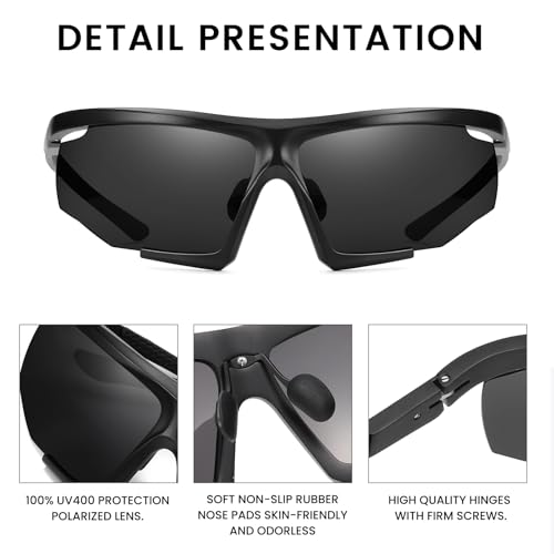 Image of DUCO Sports Mens Sunglasses Trendy Square Polarized Running Sunglasses For Women UV400 Lens DC8238 (Black Frame Gray Lens)