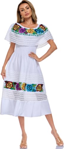 Image of YZXDORWJ Women Embroidered Mexican Peasant Casual Sexy Lace Off-Shoulder Long Dress