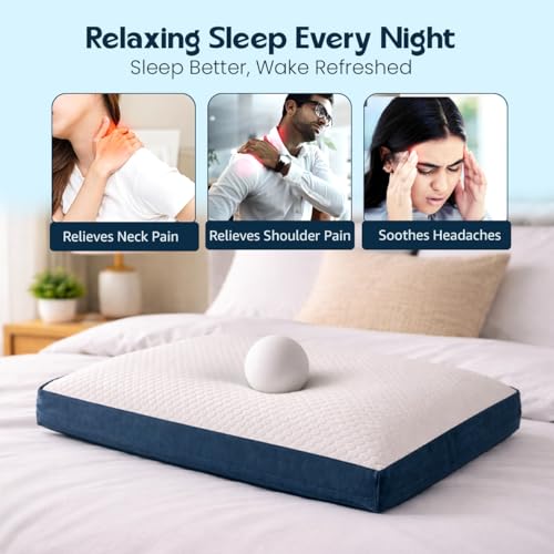 Image of Rectangle Orthopedic Memory Foam Contour Pillow for Neck, Shoulder & Cervical Pain Relief | Ergonomic Neck Support for Back, Side Sleepers | Washable Cotton Cover - White, 40 x 60 x 10 CM