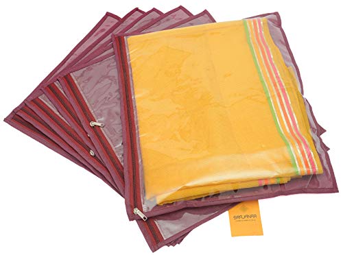 Image of Multiutility Non-Woven Saree Cover Dustproof Saree Storage Bag (Set of 6) | Maroon Color | Ideal for Saree & Ethnic Wear Protection | Clothes Organizer for Wardrobe