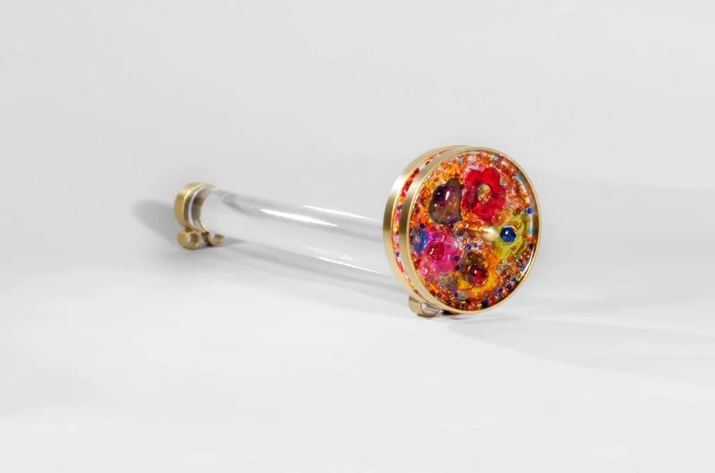 Caleidoscopio De Latón Hecho A Mano De 5 Cm: Tamaño De Bolsillo Con Cadena, Fabricado En Israel Por Roy Cohen, Con Fragmentos De Vidrio Y Perlas