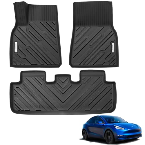 XTWEEX All Weather Floor Mat Compatible with 2020-2024 Tesla Model Y TPE Car Mat Full Set Front & Rear 3PCS Custom Fit Tesla Modle y Floor Mat 5-Seater- Anti-Slip Waterproof Odorless Easy Clean