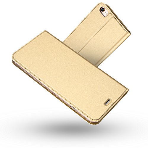 RADOO Coque iPhone 6,Coque iPhone 6S,Ultra Mince en Cuir PU Premium Housse à Rabat Portefeuille Coque Étui de Bumper Folio à Clapet avec [Fermoir Magnétique] pour iPhone 6/6S 4,7 Pouces (Or)