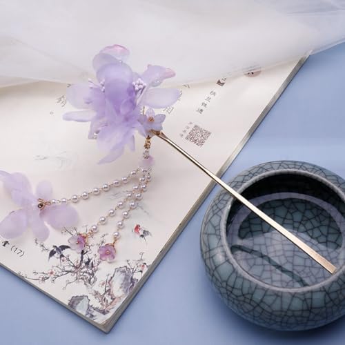Horquillas japonesas para el pelo con flores y palillo de tela clásico para moño de mujer 5