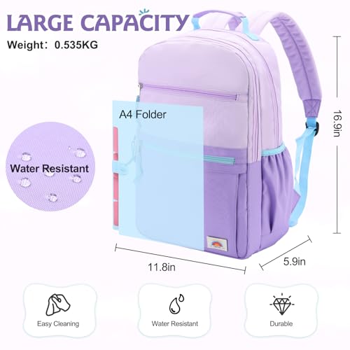 VASCHY School Backpack, Lightweight Classic Cute Aesthetic Bookbag Daypack for Teen Boys Girls Traveling/Gym/Middle School Lightweight Purple by VASCHY - Used condition - Image 2