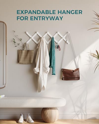 OROPY Wood Accordion Wall Hanger, Expandable Coat Rack Wall Mount with 14 Pegs, Expanding Hat Rack for Wall White - Thumbnail 3