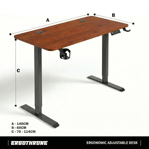 Image of V ONE Electric Standing Desk with 1-Piece Solid Top | Heavy Duty Height Adjustable Computer Desk | 3 Memory Preset | 5 Year Warranty | for Home Office (Grenade Pine, 140 * 60 CM)