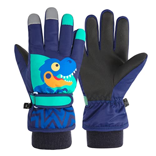 Kids Waterproof Gloves Boys Girls Winter Dinosaur Snow Ski Glove for Baby Boy Girl Outdoor Sport (S(4-6Years), Navy)