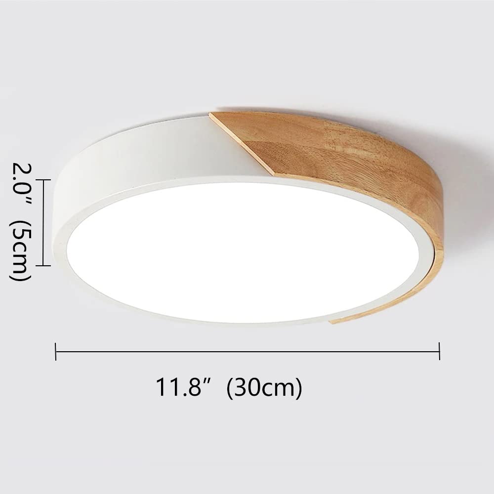 Mivenda Modern LED Ceiling Light 11.8in,Minimalist Round Shaped Wood Ceiling Light Fixture,Circular Ceiling Lamp,Flush Mount Light Fixtures for Bedroom Dining Room Aisle Foyer (White)