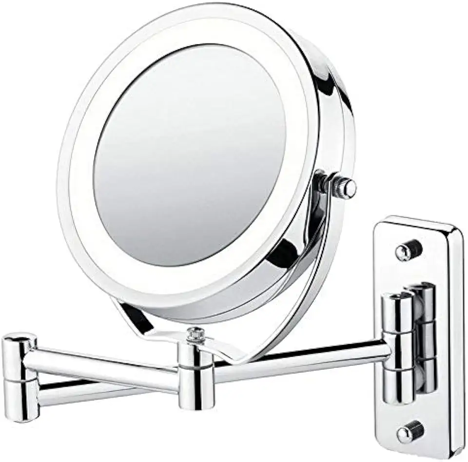 Espelho Articulado Iluminação LED Ampliação 5x Casa Banheiro