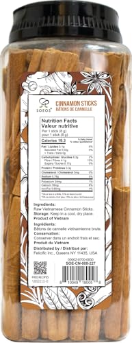 Soeos Organic Cinnamon Sticks, 8 oz (226g), 3.5" Length, 100% Raw, Non-GMO, Kosher Certified, Whole Cinnamon Sticks Seasoning Spice for Coffee, Baking, Cooking and Beverages