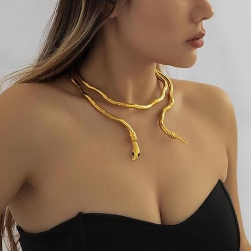 Image of Gold Plated Snake Chain Necklace for Women | Stylish Serpent Design Choker | Trendy Adjustable Fashion Jewelry Gift