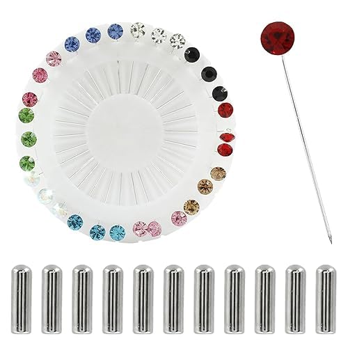 padmavathi enterprises Muslim Hijab Pins with Safty Caps, 2 Inch Colorful Crystal Head Pins Scarves Pins Sewing Brooch Pin for Women - 1 Sheet-picture-19