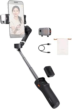 مثبت hohem Gimbal للهواتف الذكية iSteady V3 ، مثبتات الهاتف المحمولة مع جهاز التحكم عن بعد القابل للفصل Al Tracker قضيب التمديد المدمج / حامل ثلاثي المحاور 3-Axis Stabilization 3-Color Fill Light