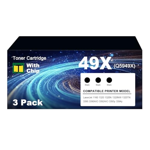 Cartucho de tóner de Repuesto 49X para HP 49A 49 X Q5949X Q5949A LaserJet 1320 1320N 1320TN 3390MFP 3392MFP 1320nw 1320t 3390 3392 (Paquete de 3 Negro)   con Chip