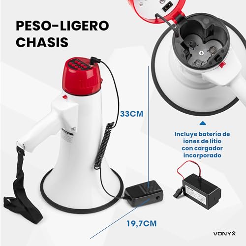 Miniatura 6 de Vonyx Meg045 Megáfono Bluetooth De 45w, Megáfono Portátil Con 1000m De Alcance, Micrófono Cb, Incluye Función De Grabación Digital, Entradas Usb Microsd Aux, Sirena Y Batería Recargable