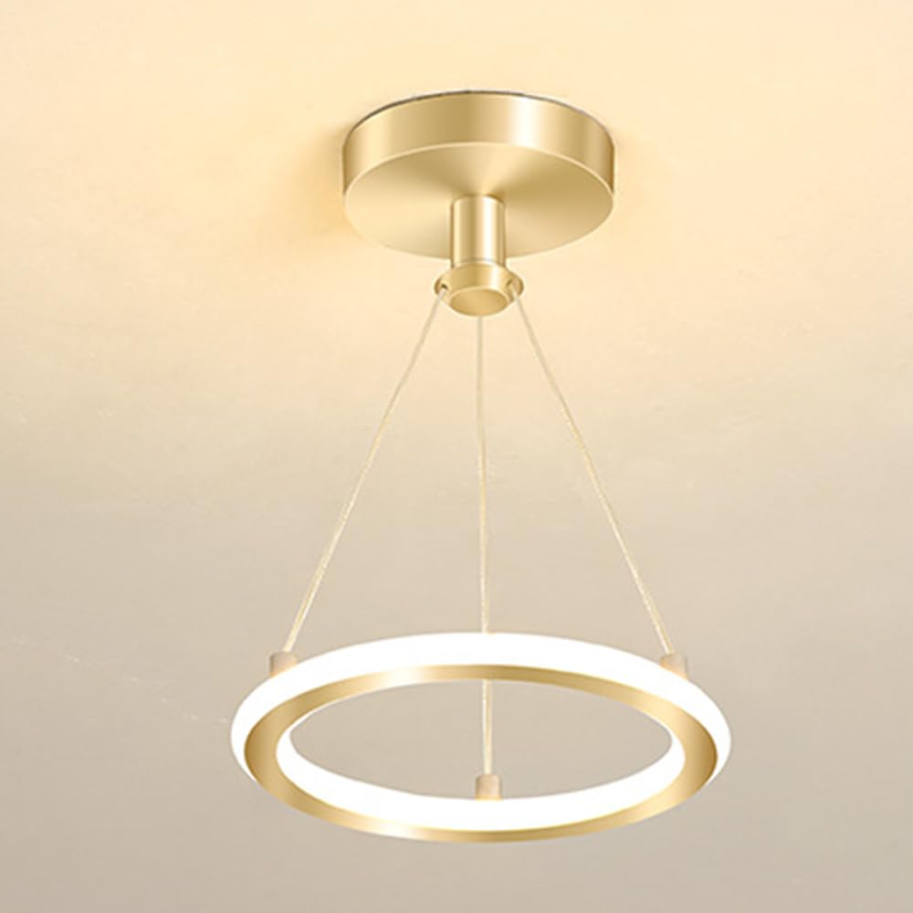 Mengjay Modern LED Chandelier, 19W Round LED Pendant Light, Metal Chandelier Contemporary Ceiling Light, Pendant Light for Dining Room Kitchen Living Room Bedroom Bar (Gold)